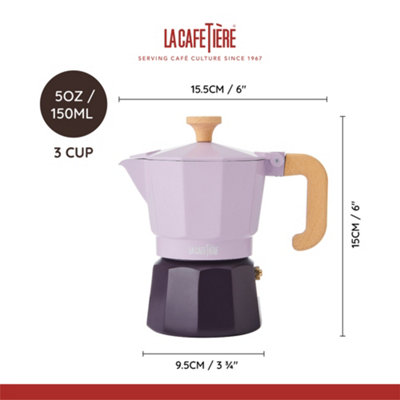 La Cafetière 'Venice' Sky Purple Espresso Maker, 2-Tone 3 Cup Aluminium Brewer Gift Boxed, 150ml