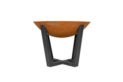 La Hacienda Icarus Oxidised Cast Iron Firepit with Steel Legs, 50cm x 66cm, Natural Rusted & Black