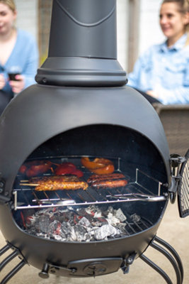 La Hacienda Murcia Cheminée Extérieure Acier Noir Mat - Avec Grille BBQ, Diamètre 43 Cm, Parfait Chaleur & Grillades