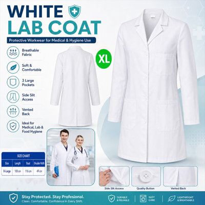 Lab Coat Women Men, Unisex White Medical Coat Doctors Costume Scientist ...