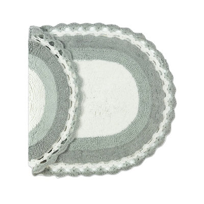Lace Edge Vintage Cotton Bath Mat - Grey