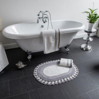 Lace Edge Vintage Cotton Bath Mat - Grey - 3