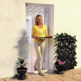 Lace String Door Curtain Fly Screen - White Single Summer Doorway Cover Insect Deterrent - Measures H200 x W85cm