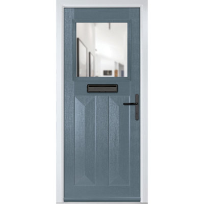 Lacerta Composite door Eaton 7015 Grey 890mm x 2090mm Open in Left hand Clear Glass 10 Year Guarantee - Free Delivery & Smart Lock