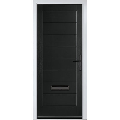 Lacerta Composite door Monza Solid Black 920mm x 2090mm Open in Left hand No Glass 10 Year Guarantee - Free Delivery & Smart Lock
