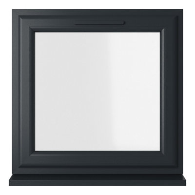 Lacerta Double glazed Window Top Hung Opener Grey/White Clear Glazed 820 x 820mm