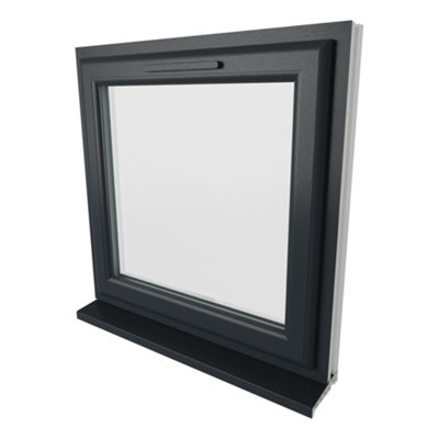 Lacerta Double glazed Window Top Hung Opener Grey/White Clear Glazed 820 x 820mm
