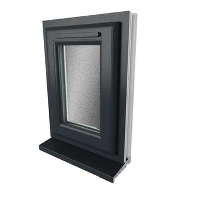 Lacerta Double glazed Window Top Hung Opener Grey/White Obscure Glazed 440 x 610mm