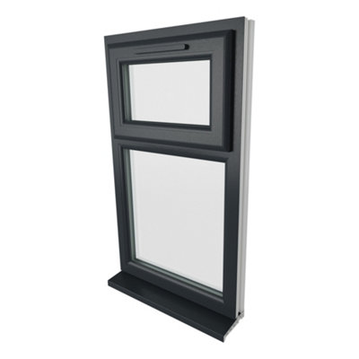 Lacerta Double glazed Window Top Hung Over Fixed Light Grey/White Clear Glazed 610 x 1040mm