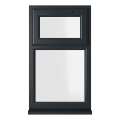 Lacerta Double glazed Window Top Hung Over Fixed Light Grey/White Clear Glazed 610 x 1190mm