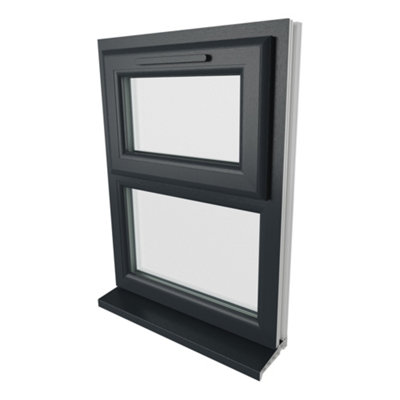 Lacerta Double glazed Window Top Hung Over Fixed Light Grey/White Clear Glazed 610 x 820mm