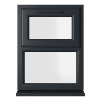 Lacerta Double glazed Window Top Hung Over Fixed Light Grey/White Clear Glazed 905 x 1040mm