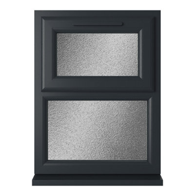 Lacerta Double glazed Window Top Hung Over Fixed Light Grey/White Obscure Glazed 905 x 1040mm
