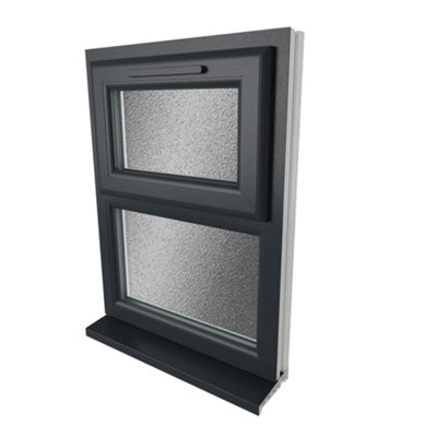 Lacerta Double glazed Window Top Hung Over Fixed Light Grey/White Obscure Glazed 905 x 1040mm