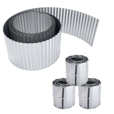 Lacewing Pack of 3 Rust Proof Galvanised Garden Lawn Steel Edging Corrugated Roll to Reduce Edge Weed Transfer 15m