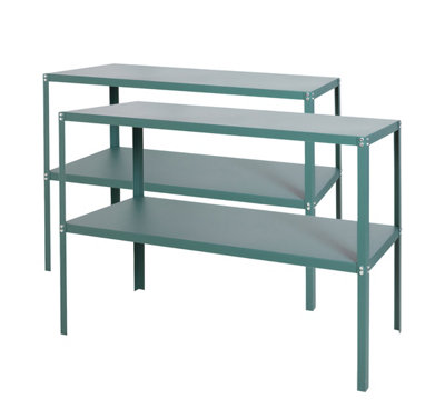 Lacewing X2 Traditional 2 Tier Greenhouse Staging Shelf Workbench in Green 119cm