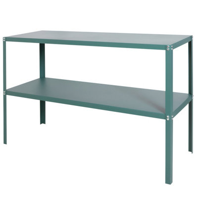 Lacewing X2 Traditional 2 Tier Greenhouse Staging Shelf Workbench in Green 119cm