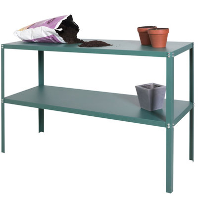 Lacewing X2 Traditional 2 Tier Greenhouse Staging Shelf Workbench in Green 119cm - 3