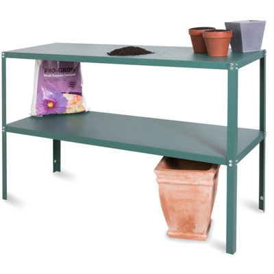 Lacewing X2 Traditional 2 Tier Greenhouse Staging Shelf Workbench in Green 119cm - 4