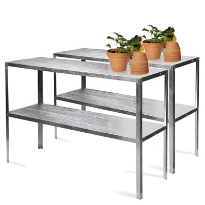 Lacewing X2 Traditional 2 Tier Greenhouse Staging Shelf Workbench in Silver 119cm