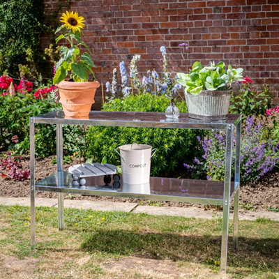 Lacewing X2 Traditional 2 Tier Greenhouse Staging Shelf Workbench in Silver 119cm