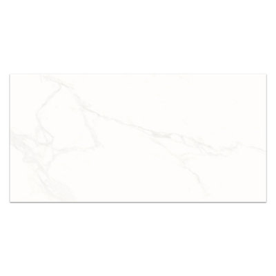 Lacey Polished White Marble Effect Porcelain Wall & Floor Tile - Pack of 80 Tiles, 14m² - (L)600(W)300mm