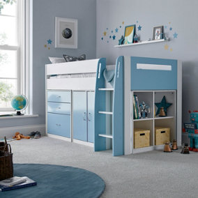 Lacy Blue Storage Mid Sleeper Bed And Memory Foam Mattress