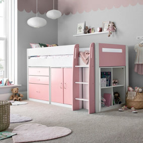 Lacy Pink Storage Mid Sleeper Bed And Orthopaedic Mattress