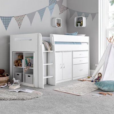 Lacy White Storage Mid Sleeper Bed And Spring Mattress