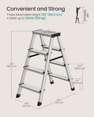 Ladder, 4 Step Ladder, Aluminium Ladder with 4 Non-Slip Steps, Multi ...