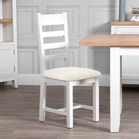 Ladder Back Dining Chair with Fabric Seat - L41 x W46.5 x H100 cm - White
