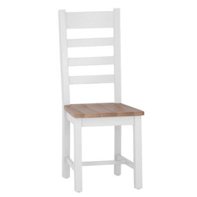 Ladder Back Dining Chair with Wooden Seat - L41 x W46.5 x H100 cm - White