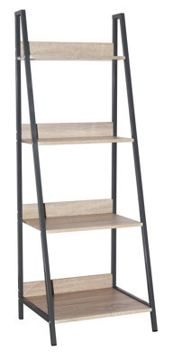 Ladder Bookcase Home Office unit with oak effect and grey metal frames