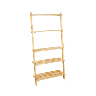 ladder design pine shelf unit with slatted shelves - natural wood solid ...