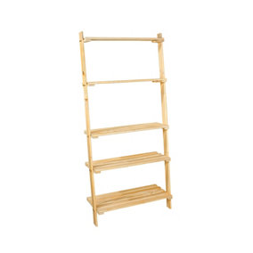 ladder design pine shelf unit with slatted shelves - natural wood solid pine