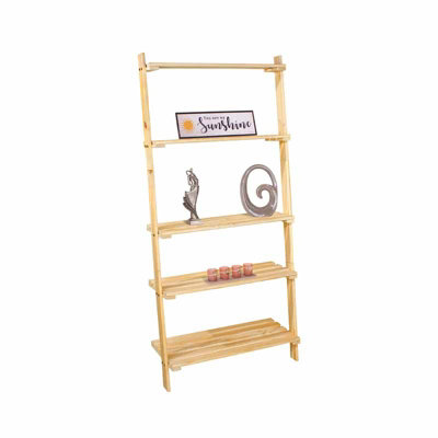 ladder design pine shelf unit with slatted shelves - natural wood solid pine