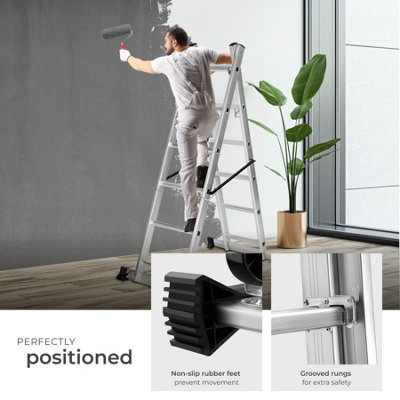 Ladder, Scaffold & Platform 4-in-1 - aluminium, non-slip, stable, with 2 practical wheels - silver