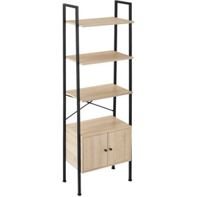 Ladder shelf Brentwood 57.5x34x173cm with 4 shelves, 2 cupboards - industrial wood light, oak Sonoma