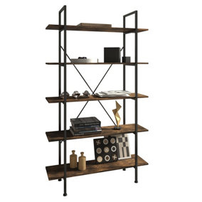 Ladder shelf Glasgow - 5 Slim shelves - Industrial wood dark, rustic