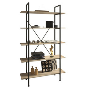 Ladder shelf Glasgow - 5 Slim shelves - industrial wood light, oak Sonoma