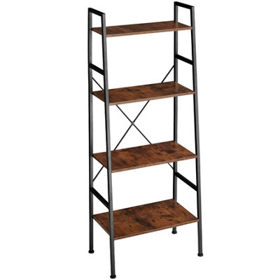 Ladder Shelf Liverpool - industrial style, with 4 shelves  - Industrial wood dark, rustic