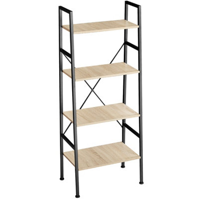 Ladder Shelf Newcastle - industrial style, with 4 shelves  - industrial wood light, oak Sonoma