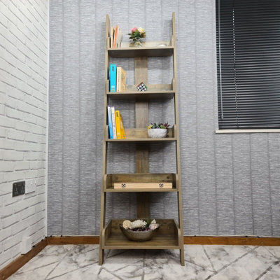 Leaning bookcase deals with storage