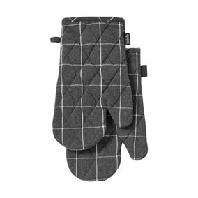 Ladelle Eco Check Set of 2 Oven Mitts Charcoal