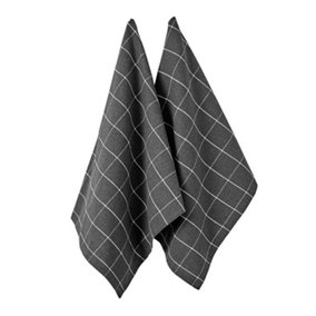 Ladelle Eco Check Set of 2 Tea Towels Charcoal Grey
