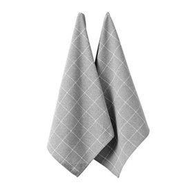 Ladelle Eco Check Set of 2 Tea Towels Grey