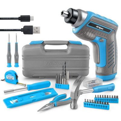 Ladies Pink Electric Screwdriver Tool Kit Bit Set, 35 Pc 3.6V USB Hi-Spec