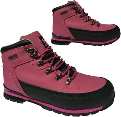 Ladies Safety Boots Steel Toe Ankle Trainers Hiking Shoes Fuchsia