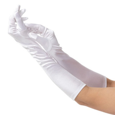 Ladies Satin Long White Opera Gloves - Perfect for Party, Prom, Evening, Wedding, Bridal