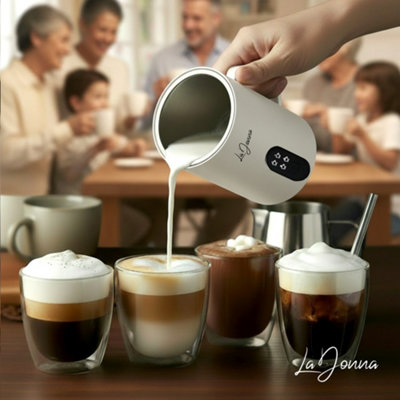 Ovetedot 4-in-1 Electric Milk Frother & Warmer - Hot/Cold Foam Maker For Latte, Cappuccino, Cream White